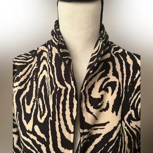 Birch Hill Animal Print Zip Up Jacket Zebra Pattern Long Sleeve Retro Y2K Style Tan Size M
