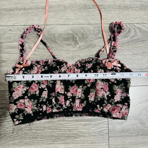 Cider Women Floral Black and Pink Spaguetti straps Cropped Tank Top Size S