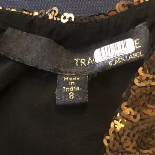 Tracy Reese Black Label Cleopatra Dress Gold Sequins Black Beaded Cutouts size 8
