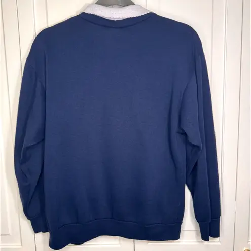 Jane Colby Long Sleeve Womens Medium Puff Paint Floral Garden Grandma USA VTG Blue