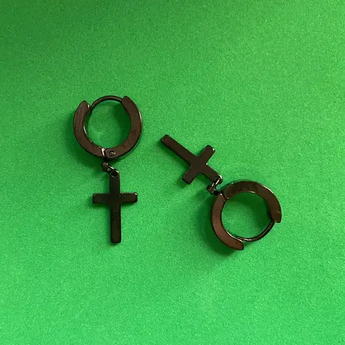 Titanium Steel Cross Dangle Drop Earrings for Men Women,Punk Hip Hop Earrings Black