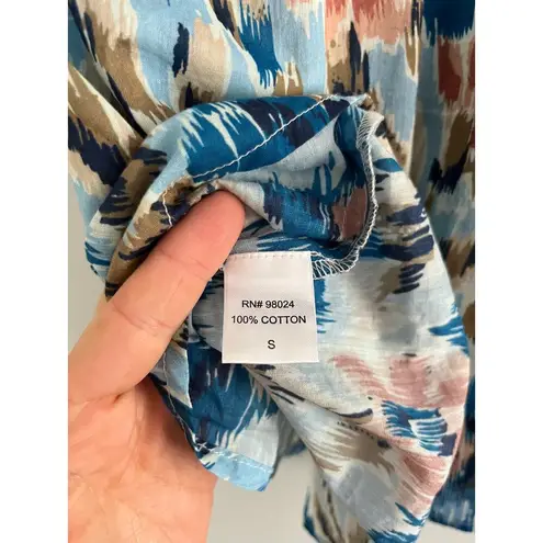 House of Harlow 1960 | Boho Ruffle Abstract Floral Top | Zoe Blue | Sz S