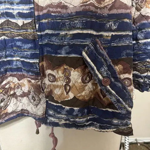 Vintage Diana Marco 100% Silk Quilted Jacket 80s Hooded Womens 18/XL Blue