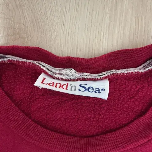 Vintage Cozy Red Cat & Fence Graphic Sweatshirt Women's Long Sleeve Top FLAW Size M