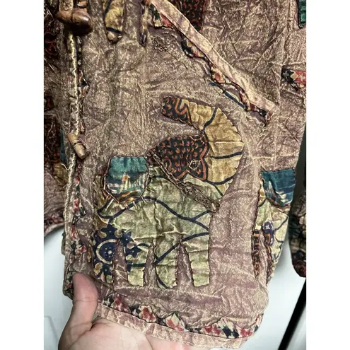 Orvis 026-004 Vintage Jacket Womens S Brown Elephant Applique Art To Wear Toggle