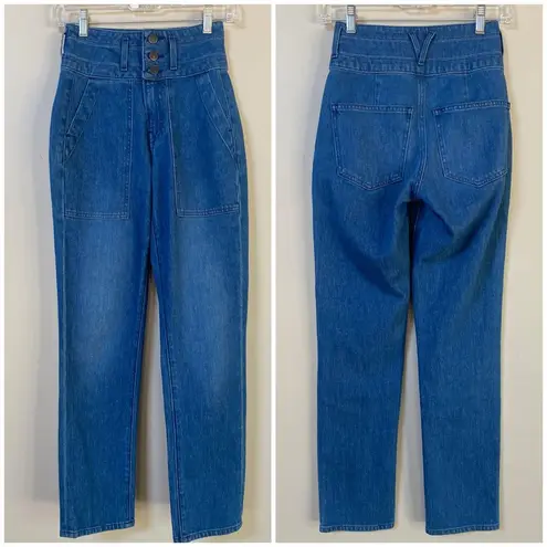 Veronica Beard Logan Slim Straight Extra High Rise Jeans Cornflower Wash Sz 23
