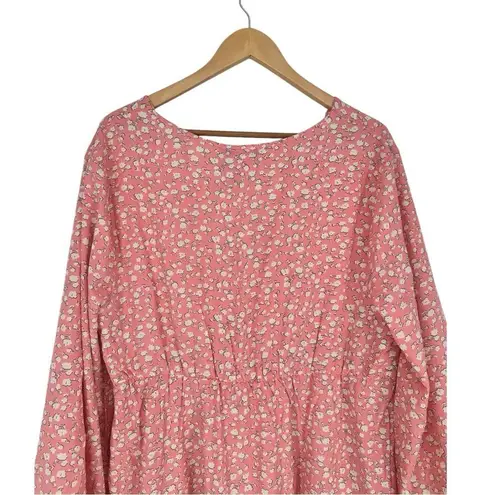 Pink Floral Print Long Sleeve V
