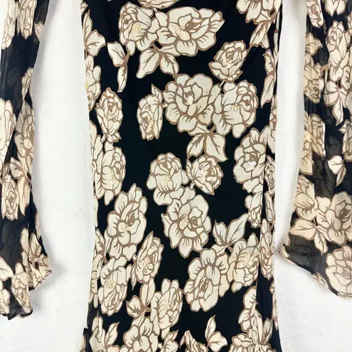 Vintage Lola P Beaded Floral Maxi Dress Size XL Cowl Neck Long Sleeve 90s Y2K Black