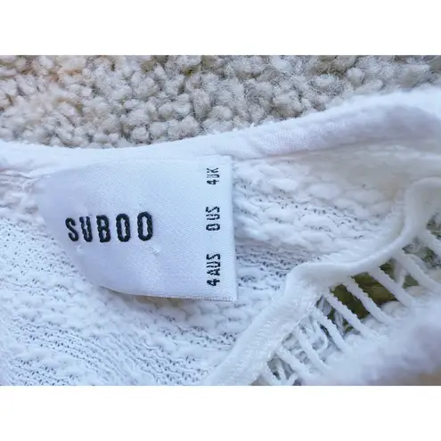 Suboo Castaway Sleeveless Crop Top White Fringe Lattice 0 Boho Western Cowgirl