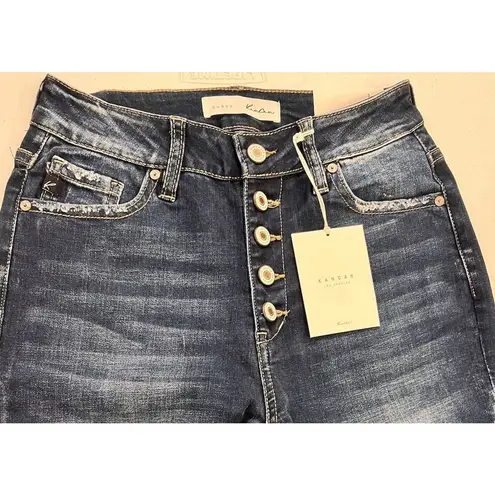 KanCan Curvy High Rise Ankle Skinny Button Fly Jeans Women’s 3/25 Whiskered NWT Blue