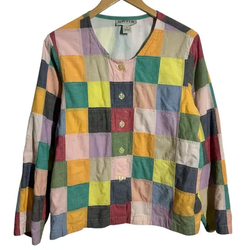 Orvis Women Shacket Jacket Women 16 Collarless Patchwork Button Up Vtg Cottage
