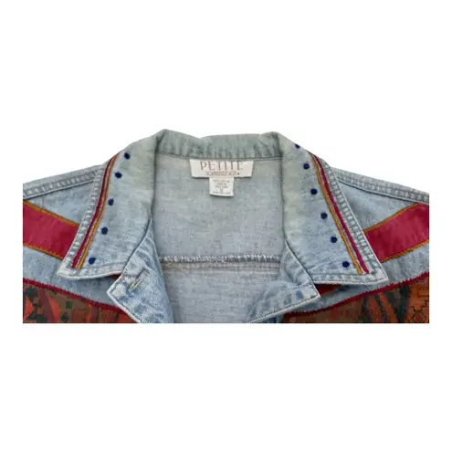 Petite Sophisticate Denim Jacket Southwestern Patchwork Embellished Size S