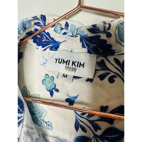 Yumi Kim Blue White Button Down Short Sleeve Carly Linen Top Size Medium