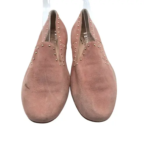 AGL Ballet Flats Loafers Suede Studded Slip On Blush Pink Almond Toe 39.5 US 9.5