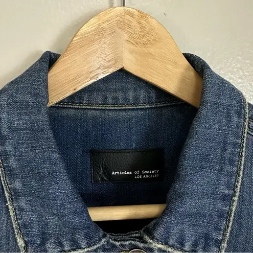 Articles of Society  Taylor Denim Jacket in Clark Blue Distressed Details Size M