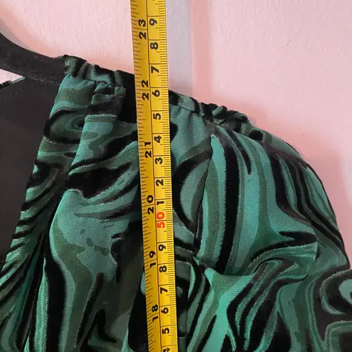 MISA Los Angeles Green Black Velvet V-neck Ruffle Blouse Women's size XS