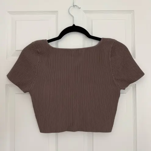 Babaton Aritzia Sculpt Knit Squareneck Deep Taupe Crop Top Womens Large