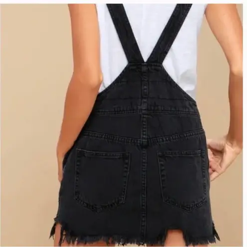 Free People torn up black denim overall dress