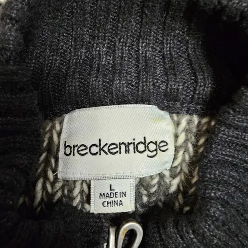 Breckenridge Black White Full Zip Mock Neck Sweater Jacket Size L Scandinavian