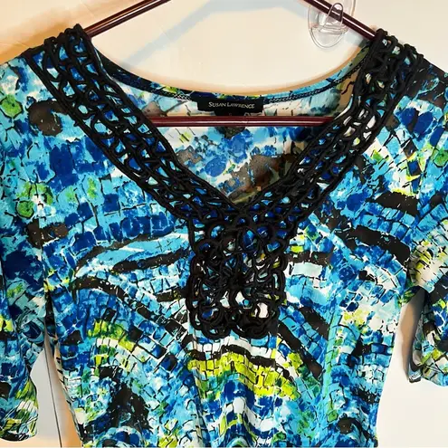 Susan Lawrence Blue and Black Embellished Blouse