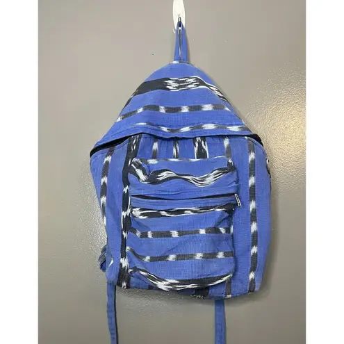 El Paso Saddleblanket Woven Cotton Backpack Blue Ikat Stripe Boho Southwestern