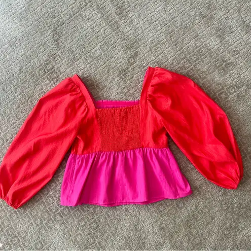 CROSBY by Mollie Burch NWOT Crop Top in Pink/Scarlett Balloon Sleeves, Size S