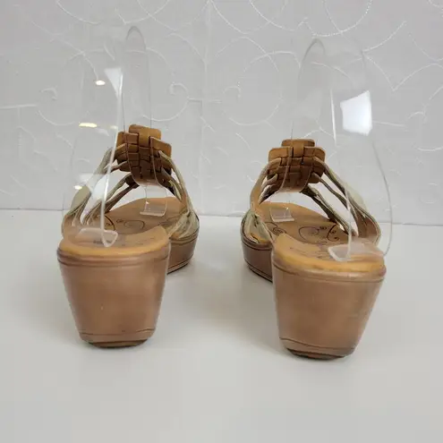 Bare Traps Womens Sandals Size 6.5 Brown Leather Slip-On Strappy Wedge Heels