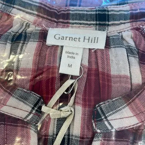 Garnet Hill Organic-Cotton Plaid Popover Medium NWT Red Black Cream