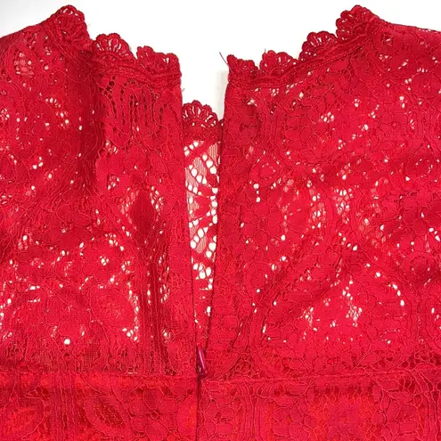 Lulu's short sleeve lace overlay dress XL mock neck eyelash lace back zipper RED