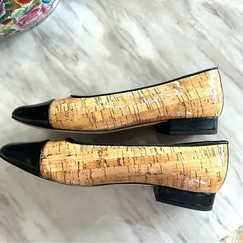 VANELi Tan Cork & Black Cap Toe Heeled Pumps Size 8