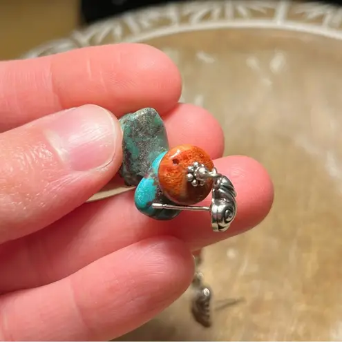 Sterling Silver Turquoise & Coral Stone 925 Dangle Earrings