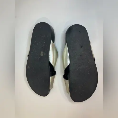 barney's new york Crisscross-Strap Metallic Leather Slide Sandals Size 8.5