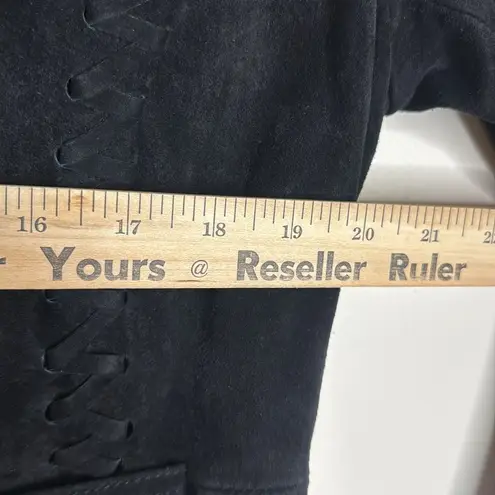 Vtg BRANDON THOMAS Leather Western Style Long Sleeve Lined fringe Jacket rodeo L Black Size L