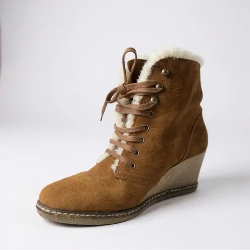 J.Crew  Womens Size 9 Macalister Wedge Shearling Boots 55817 Brown Made In Italy