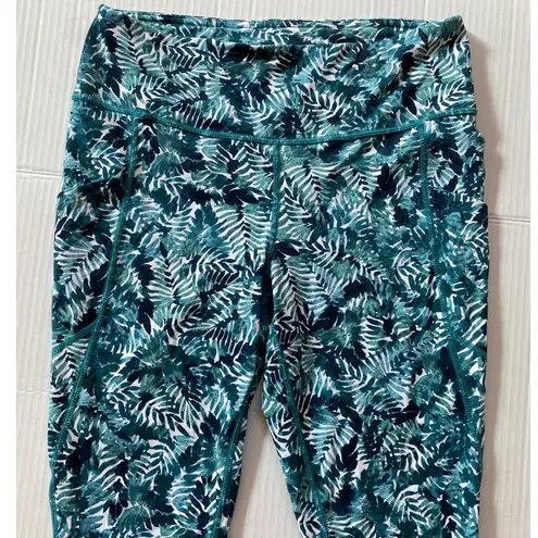 J. Jill Women's Fit Performance Leggings Tropical Palm White/Teal