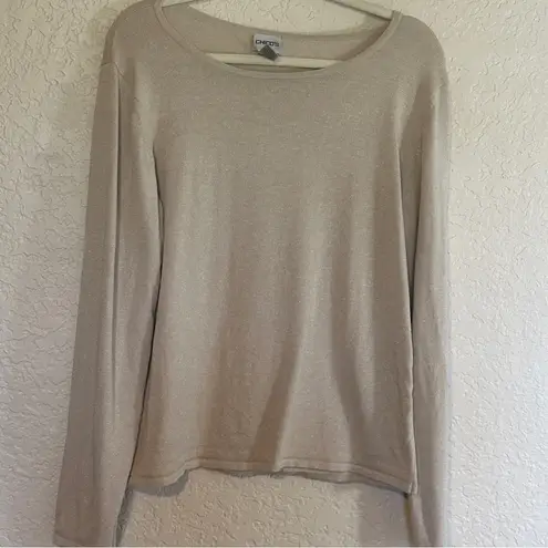 Chico's Light Beige Gold Metallic XL Long Sleeve Shimmer Sweater 3