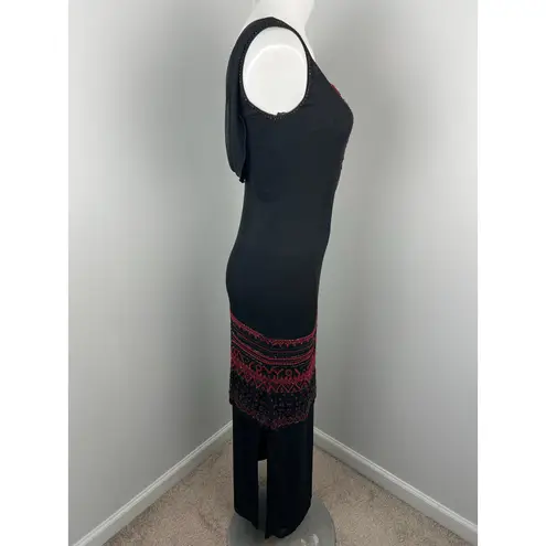 Nita Ideas Beaded Red Black Mesh Form Fitting Dress Size 4 Whimsigoth Y2K 1920s