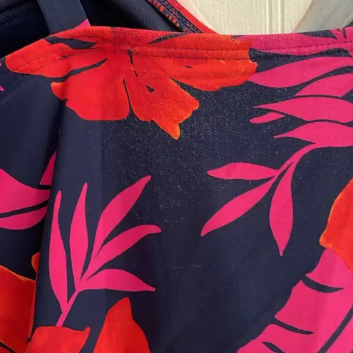 LANDS END Tummy Control Surplice Wrap Swim Dress One Piece Swimsuit Size 18 Blue