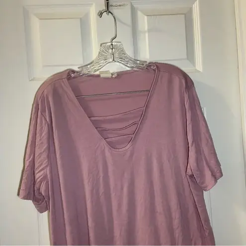 Grace & Emma Pink/Purple Strappy V Neck Short Sleeve Top 2XL Pink Size XXL