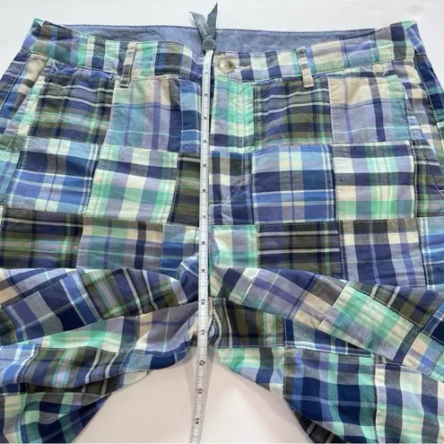 LL Bean Green Blue Plaid Madras PatchworkFavorite Fit Bermuda Shorts Size 10
