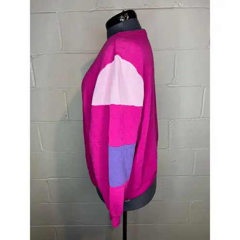 sweatshirt color blocked hot pink purple green 3 snaps Size XL