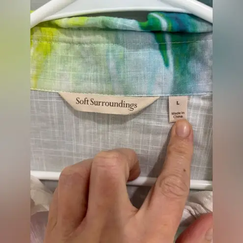 Soft Surroundings Isla Grande 100% Cotton Multicolor Watercolor Button Front Top