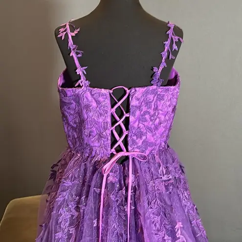 Women’s Purple Full Length Prom Party Quinceanera Dress Lace Appliqué Size 14