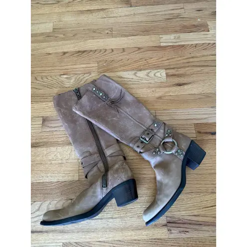 Cole Haan G Series Brown Leather Harness Detail Western Knee Boots 8.5 Black