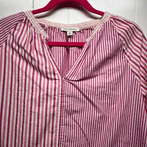 Free Assembly Striped Long Sleeve Ruffle Hem Womens Cotton Top Size XL Pullover Pink