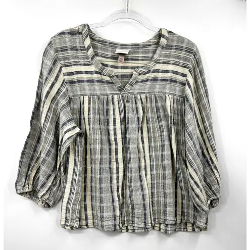 Knox Rose Top Lightweight Striped Top Split Neck Blue White Size XXL Blue