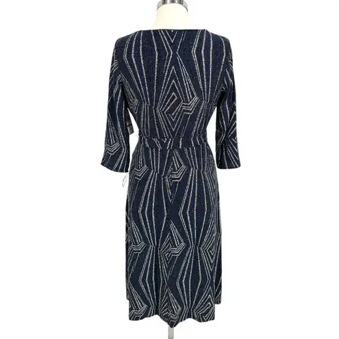 MSK Special Occasion Wedding Party Dress Navy Blue Silver V Neck Size LP NWT