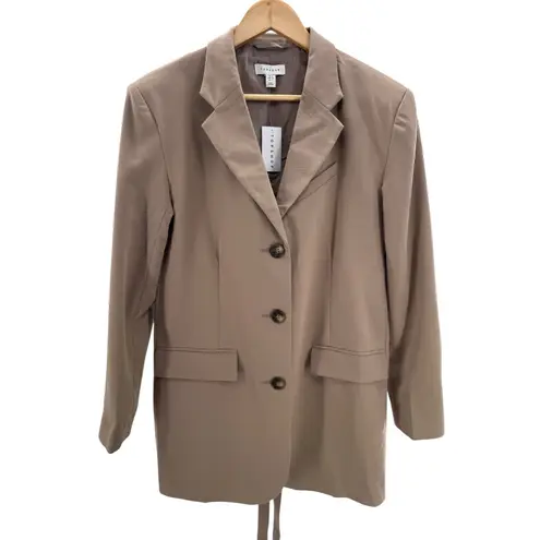Topshop ‎ Belted Blazer Jacket Tan Beige Size 2 NWT Tailored Longline Modern Fit