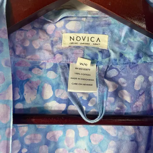 NOVICA Women's Artisan S/M Batik Blue Purple Abstract Robe 100% Cotton Kimono Size M