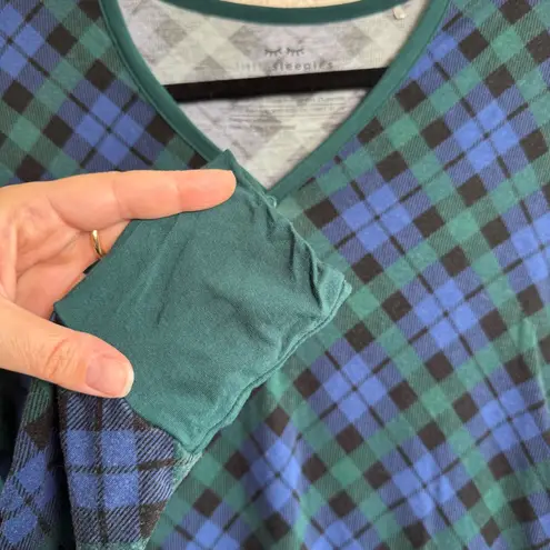 Little Sleepies Bamboo Women’s Navy Green Tartan Plaid Pajama Top Size Small